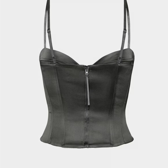 Artizia Ten Charcoal Grey Satin Dazzle Corset Top Size 2 NWT - Picture 5 of 6